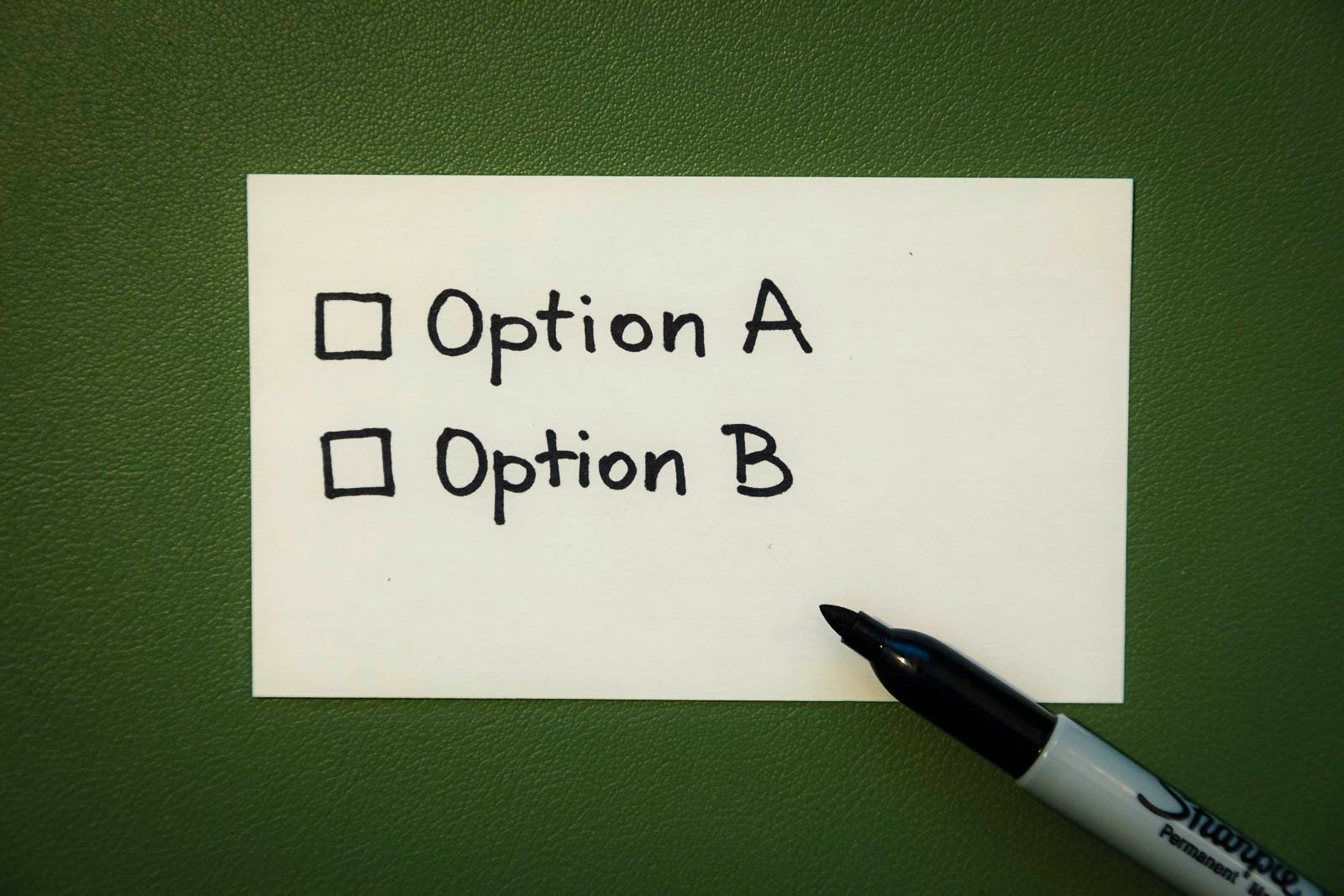 Option A or Option B Choice - Checkboxes on a note paper